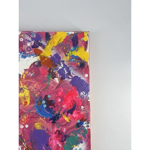 Handmaid Painting Pink Acrylic Canvas Abstract Home Decor Art Multicolor 16 x 16 - Picture 3 of 11